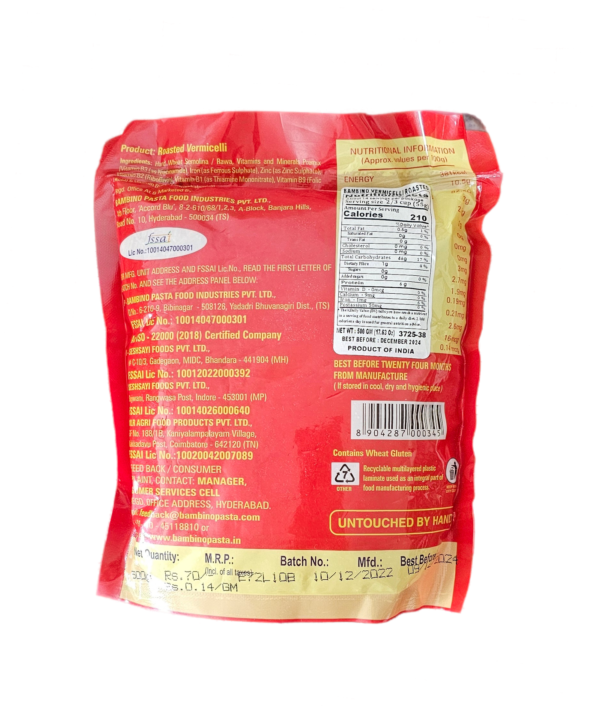 Bambino, Fryums, Noodles, Snacks, Vermicelli, Bambino Vermicelli Roasted 500 Gm