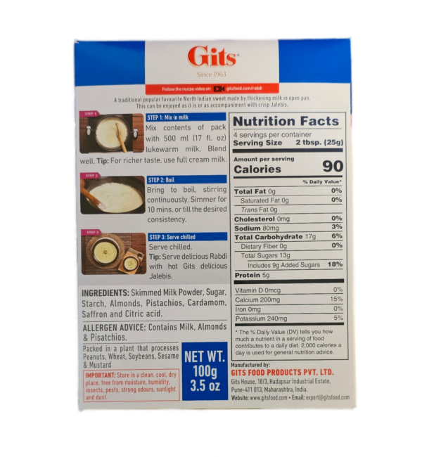 Gits, Insatnt Mix, Mix, Ready to Eat, Sweets & Desserts, Gits Rabdi Mix 100 Gm