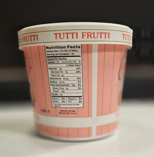 reena's tutti frutti ice cream (1/2 gallon)