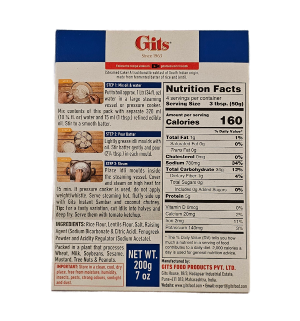Gits Rice Idli Mix 200 Gm - Image 3