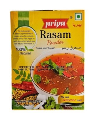 Priya Rasam Powder 100 Gm packaging with a vibrant design for flavorful Indian soups.