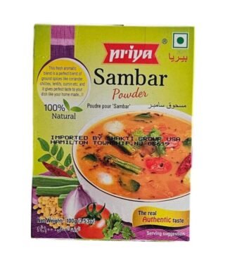 Priya Sambar Powder 100Gm packaging with vibrant design and spice imagery.
