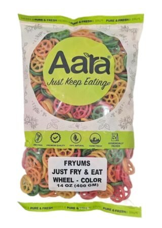 Aara Fryums Wheels snack pack, 400 gm, crispy and delicious for snacking.