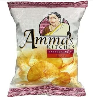Ammas Kitchen Tapioca Chips Hot 200 Gm pack with spicy flavor