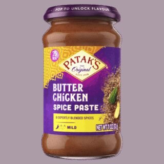 Pataks Butter Chicken Spice Paste in a jar with a vibrant label