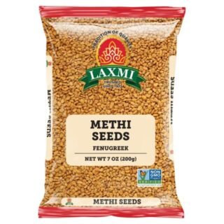 Laxmi Fenugreek Seeds in a clear package, ideal for enhancing dishes with flavor and nutrition.