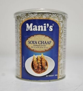 Pack of Mani's Soya Chaap, a healthy soy-based snack in a 850g package.