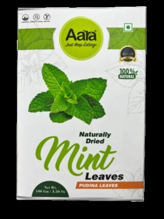 Aara dried mint leaves in a 100gm pack, ideal for enhancing dishes and teas.