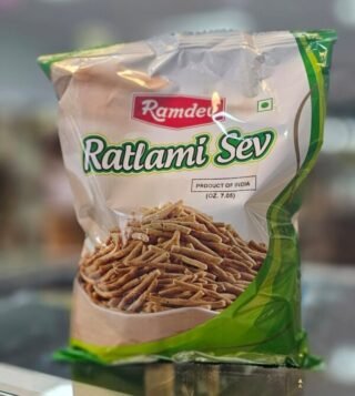 Ratlami Sev snack pack by Ramdev, showcasing the spicy Indian snack in a 200g packaging.