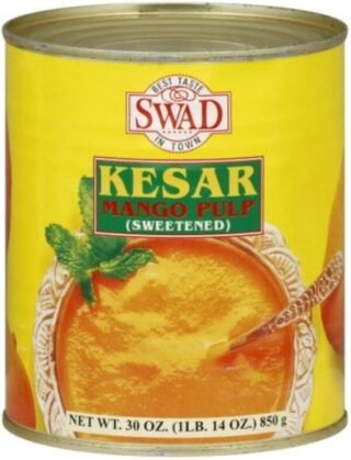 Swad Kesar Mango Pulp in a 800g packaging, perfect for desserts and beverages.