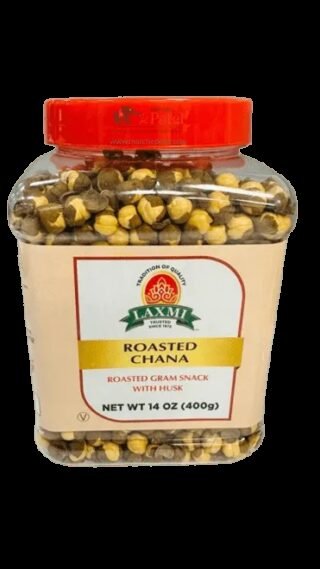Laxmi Roasted Chana snack pack, 400g, showcasing healthy and crunchy roasted chickpeas.