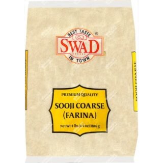 Swad Sooji Coarse flour in a 4lb pack, ideal for Indian cooking.