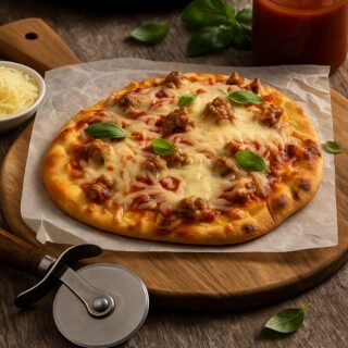 🍅 Ingredients Base: 1 Haldiram’s frozen naan (plain, garlic, or butter naan) For the Sauce: 2 tbsp pizza sauce or tomato ketchup 1 tsp olive oil or butter ½ tsp chili flakes ¼ tsp oregano or Italian seasoning A pinch of salt Toppings (customize your way): ¼ cup grated mozzarella cheese ¼ onion, thinly sliced ¼ bell pepper, sliced (red, yellow, or green) 4–5 tomato slices Sweet corn, jalapeños, or green chilies (optional) Basil leaves or coriander for garnish 🔥 Method 1. Prepare the Naan Base Remove Haldiram’s frozen naan from the pack and let it thaw for a minute. No need to defrost completely — just soften it enough to hold toppings. 2. Make the Sauce In a small bowl, combine pizza sauce, olive oil, chili flakes, oregano, and salt. This simple trick brings restaurant-style flavor to your home kitchen. 3. Assemble the Pizza Spread the sauce evenly on the naan. Top with cheese, onion rings, bell peppers, tomatoes, and any other favorite toppings. 4. Bake or Toast Oven: Preheat to 400 °F (200 °C). Bake 8–10 minutes until golden and bubbly. Tawa/Pan: Cook on a covered pan over medium heat 6–8 minutes until cheese melts. Air Fryer: Air fry at 180 °C for 6–7 minutes. 5. Serve Hot Garnish with basil or coriander, sprinkle extra chili flakes, and serve immediately. 👨‍🍳 Chef’s Tip Garlic naan adds a burst of flavor — perfect for cheese lovers. Add tandoori paneer, chicken tikka, or mushrooms for a hearty meal. Keep toppings light for a crispier base. ❤️ Why You’ll Love It Ready in under 15 minutes Perfect balance of Indian spice and Italian comfort Ideal for kids, parties, or lazy evenings No mess, no kneading, just magic