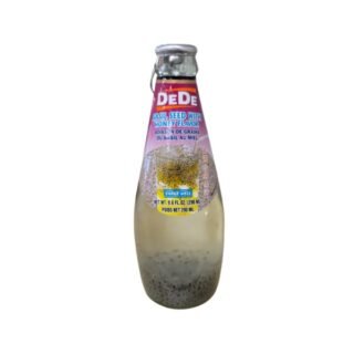 DeDe Basil Seed Drink in a clear bottle with honey flavor, 9.86 oz.